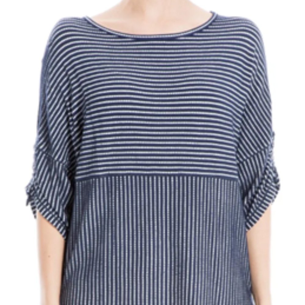Max Studio Navy & White Knit Top